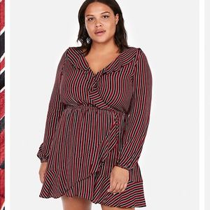 Express Stripe Elastic Waist Ruffle Dress